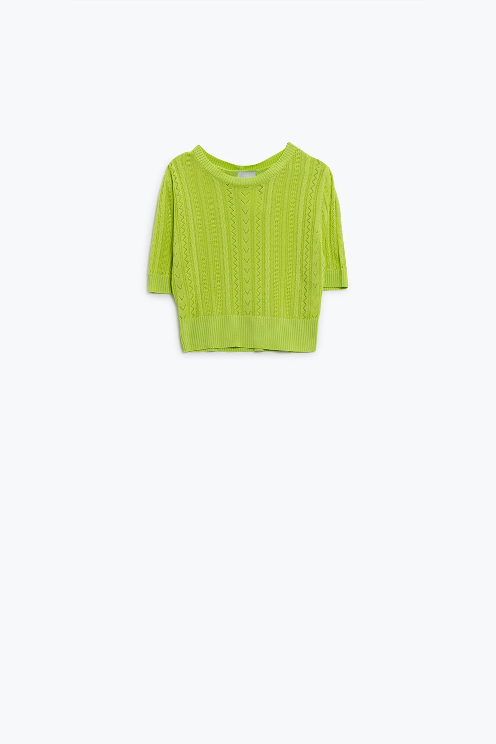3/4 sleeves green knit sweater with zig zag stripes details | Just Cool Beans — sweaters | tops