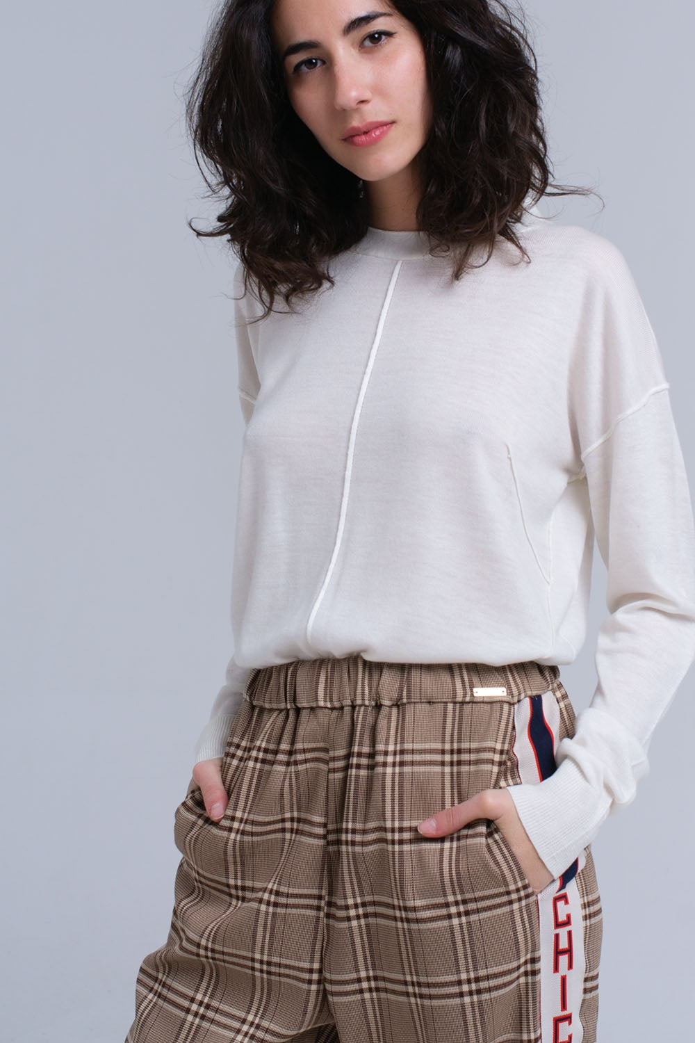 Asymmetric sweater in cream | Just Cool Beans — sweaters | tops