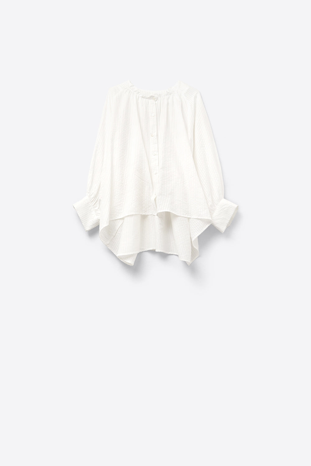 Balloon-sleeve striped blouse in white | Just Cool Beans — shirts | tops