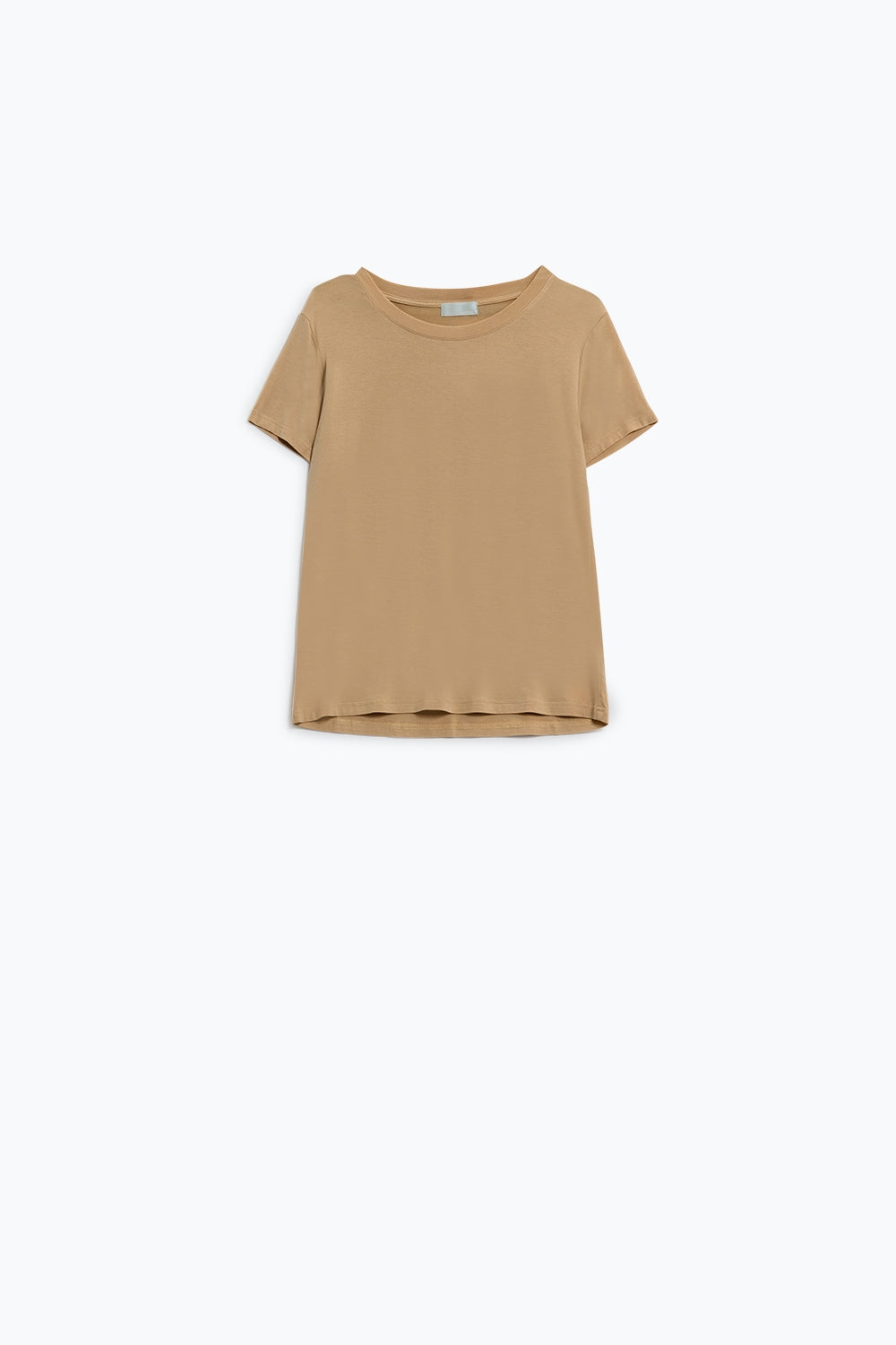 Basic camel crew neck viscose t-shirt | Just Cool Beans — sweaters | tops