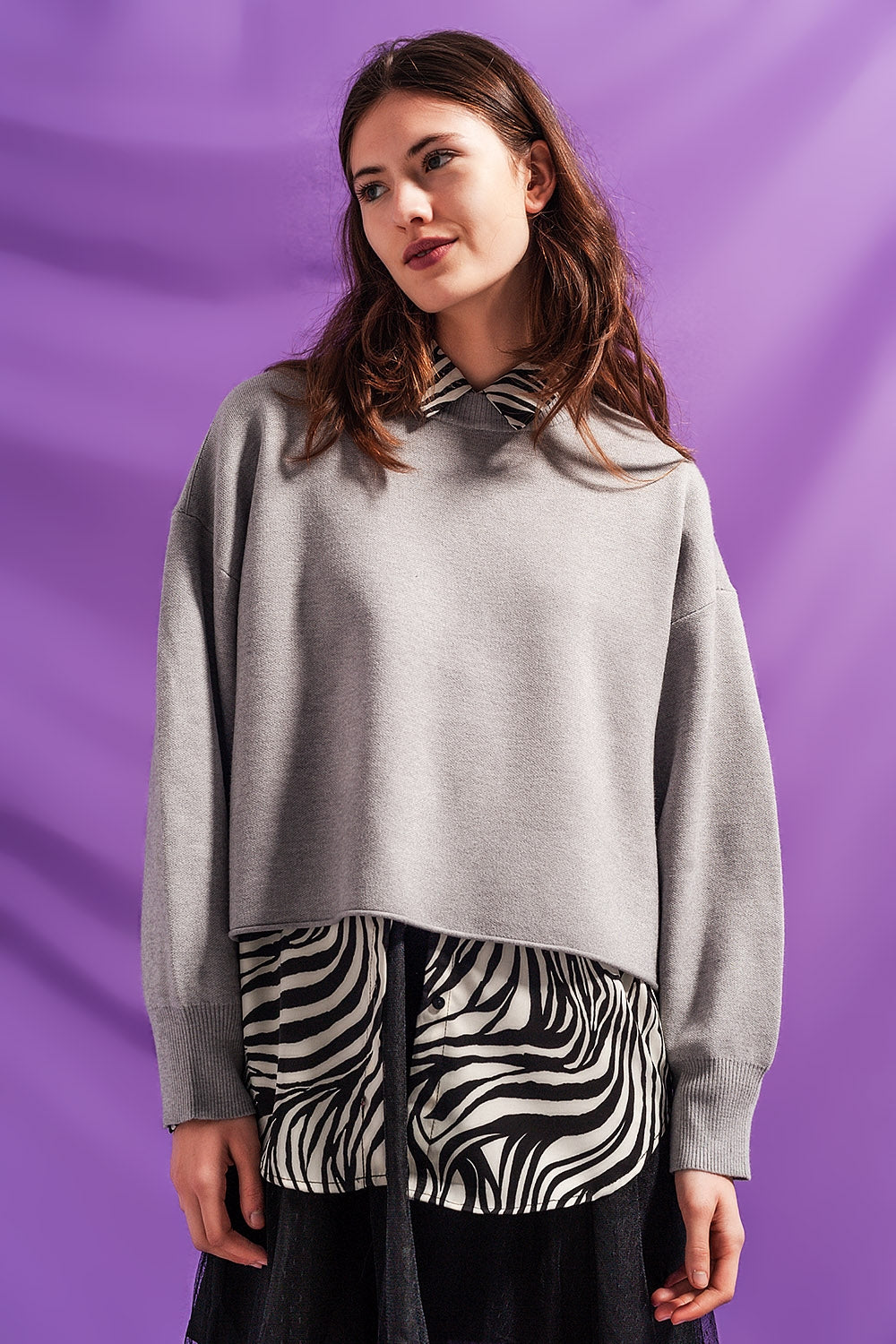 Batwing cropped jumper in grey | Just Cool Beans — sweaters | tops