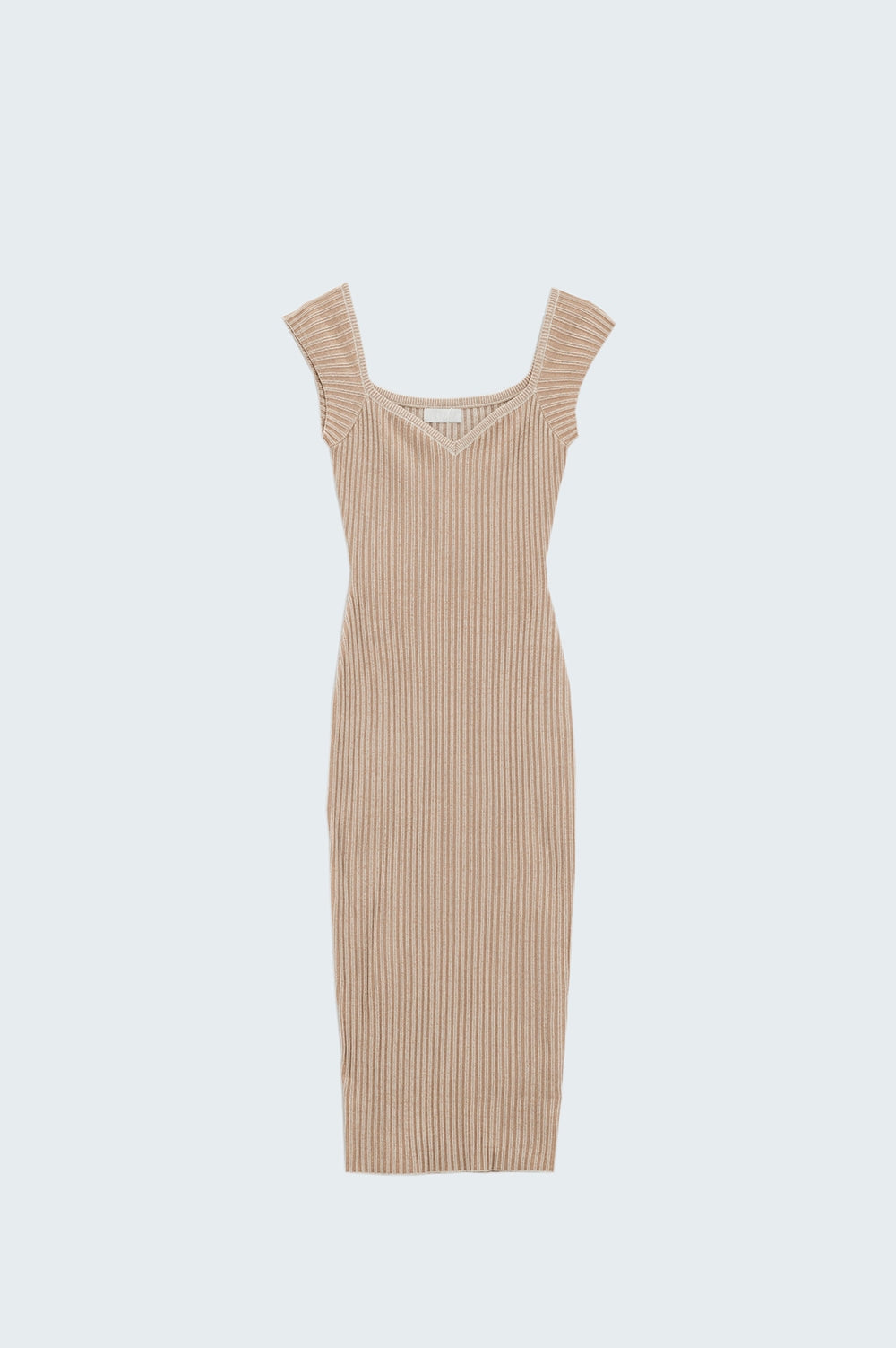 Beige midi thick rib bodycon dress with cap sleeves | Just Cool Beans — dresses