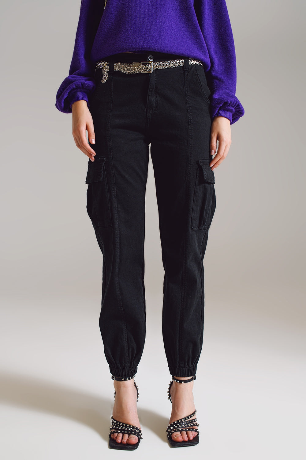 Black cargo pants with elasticated waist and hem | Just Cool Beans — jeans | bottoms