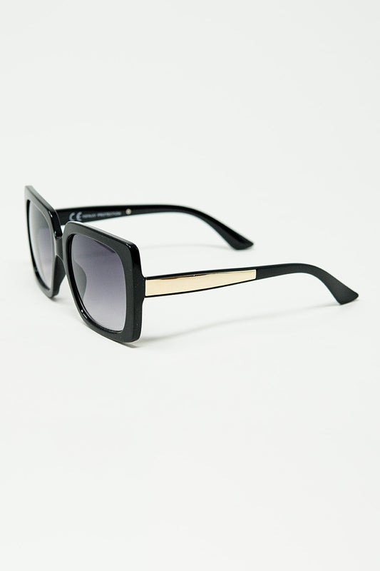 Black oversized square sunglasses with golden metallic detail | Just Cool Beans