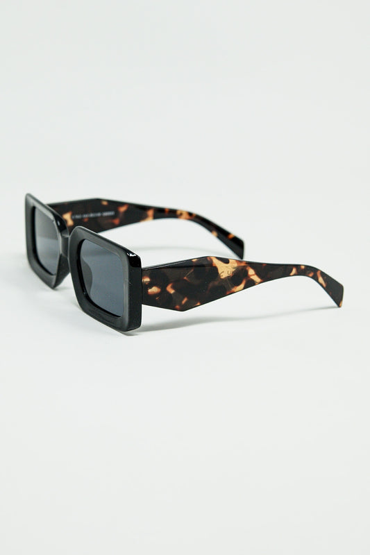 Black square sunglasses with brown animal print on the side | Just Cool Beans
