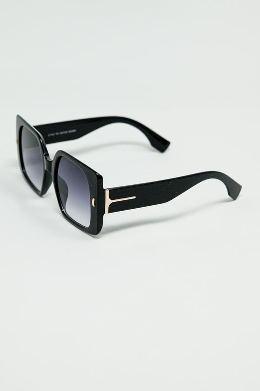 Black square sunglasses with gold detail on the side | Just Cool Beans