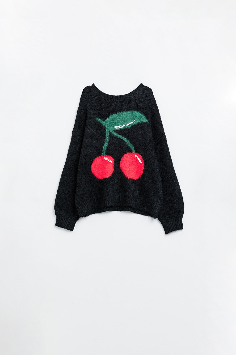 Black sweater with cherry print | Just Cool Beans — sweaters | tops