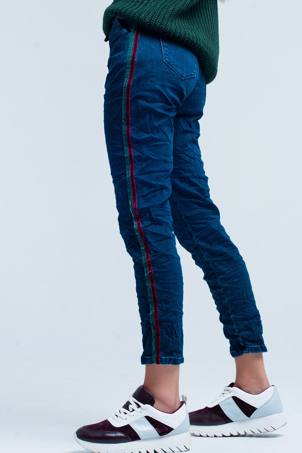 Blue baggy jeans multi-color side stripe | Just Cool Beans — jeans | the denim shop