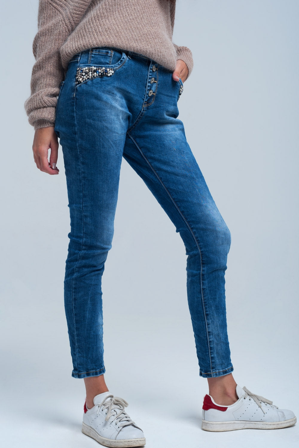 Blue boyfriend jeans with pearls | Just Cool Beans — jeans | the denim shop