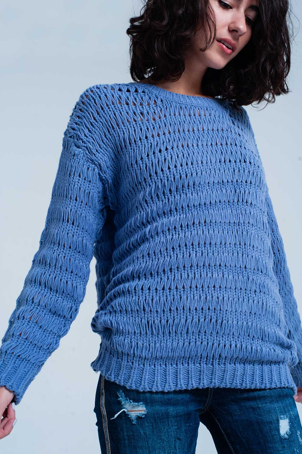 Blue dropstitch knitted sweater | Just Cool Beans — sweaters | tops