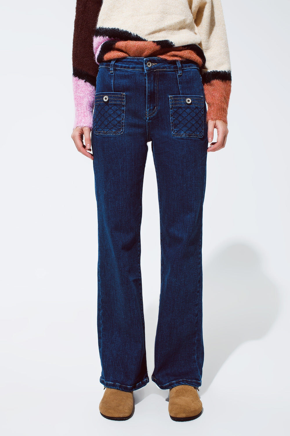 Blue jeans with buttoned pocket details in dark wash | Just Cool Beans — jeans | the denim shop