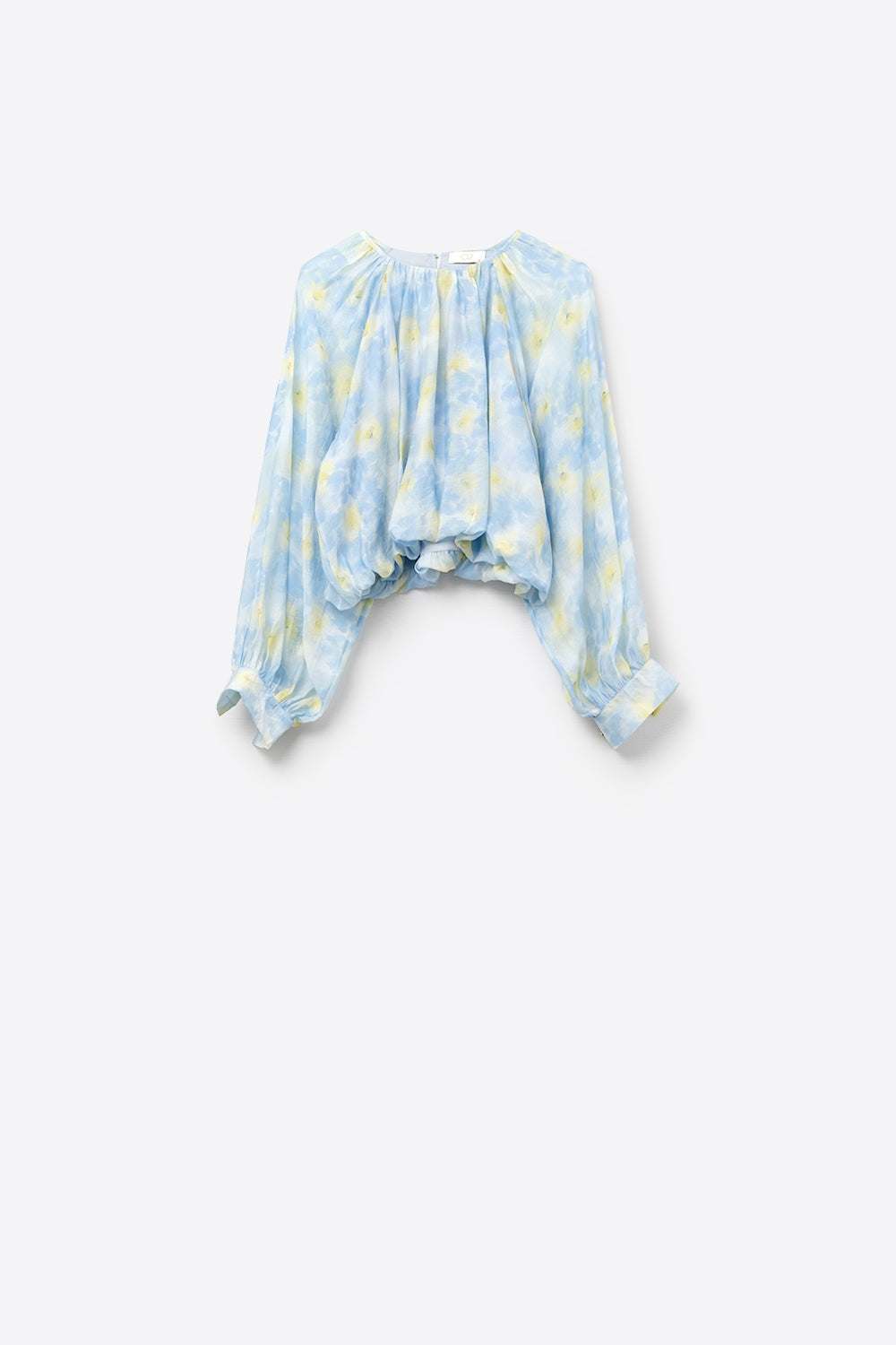 Blue printed chiffon blouse with balloon sleeves | Just Cool Beans — shirts | tops