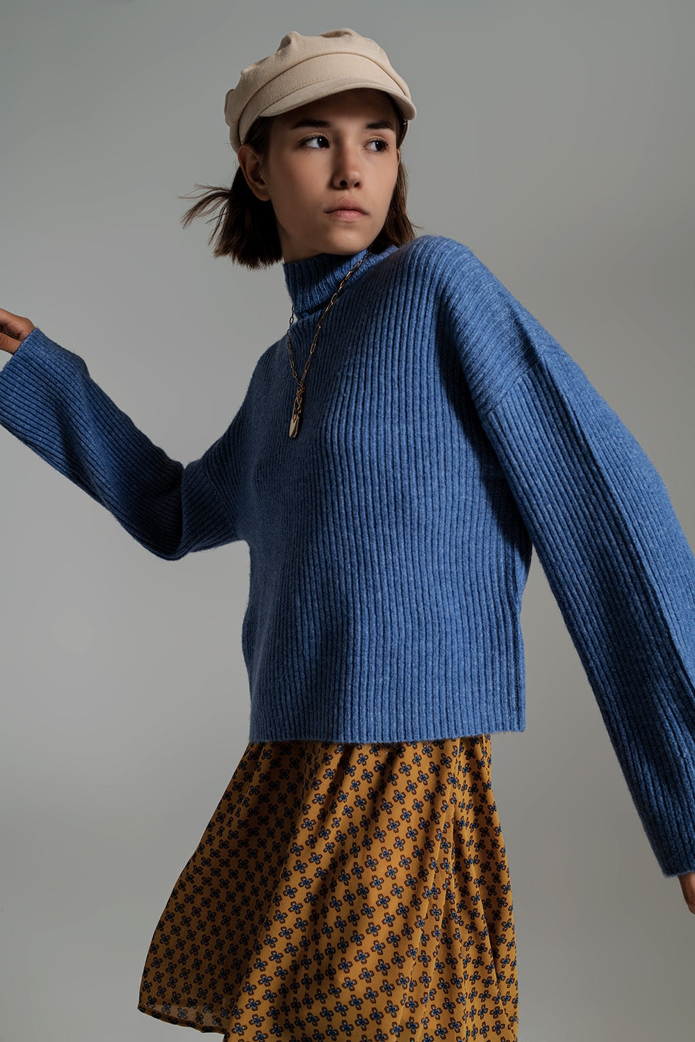 Blue soft ribbed turtleneck jumper | Just Cool Beans — sweaters | tops