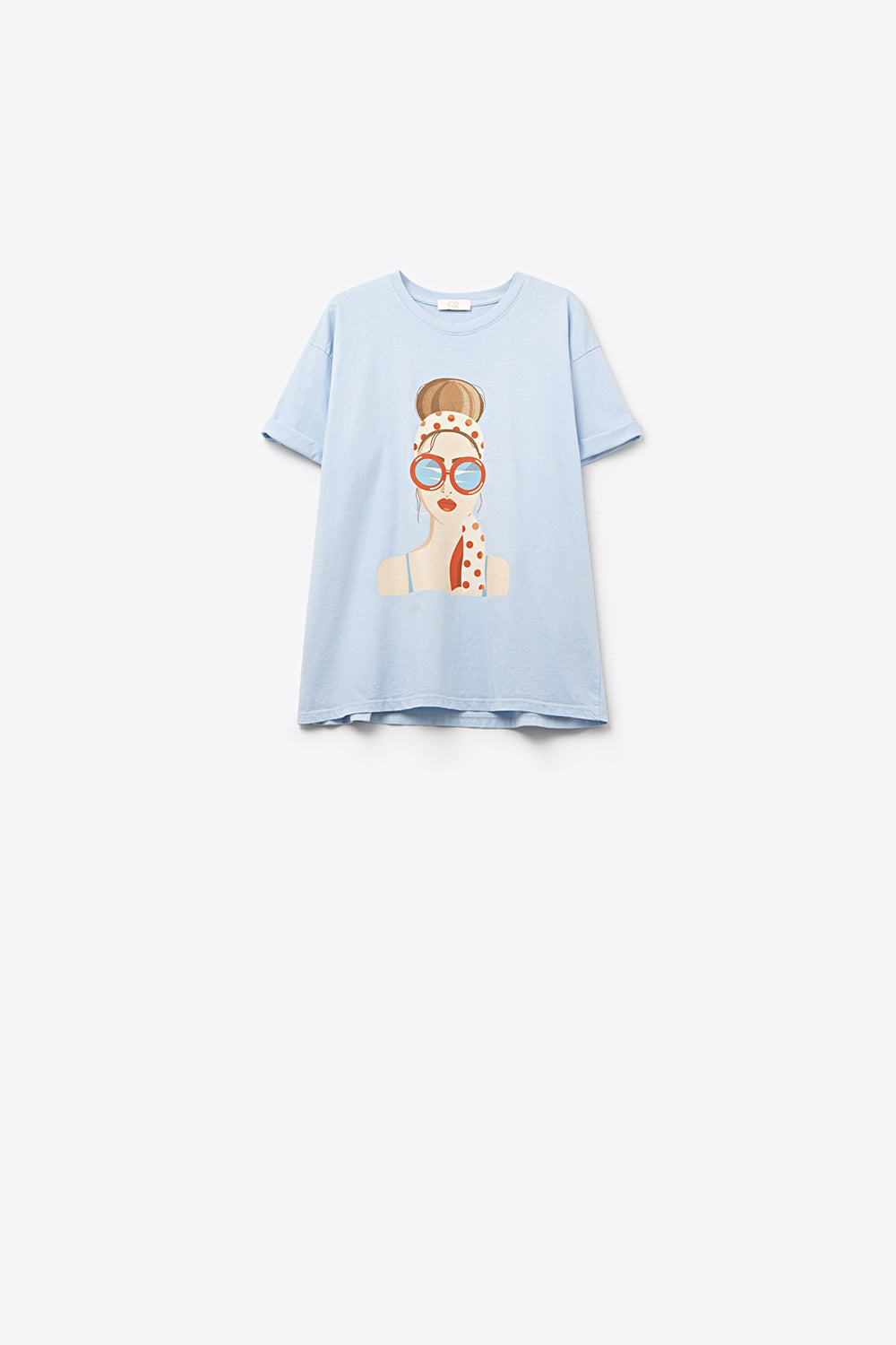 Blue t-shirt made in italy with a vintage girl graphic | Just Cool Beans — tops