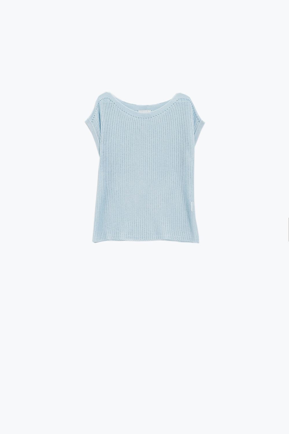 Boat neck ribbed sweater with cap sleeves in blue | Just Cool Beans — sweaters | tops