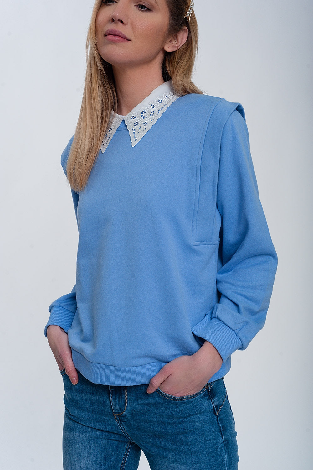 Boyfriend sweatshirt with shoulder details in blue | Just Cool Beans — sweaters | tops