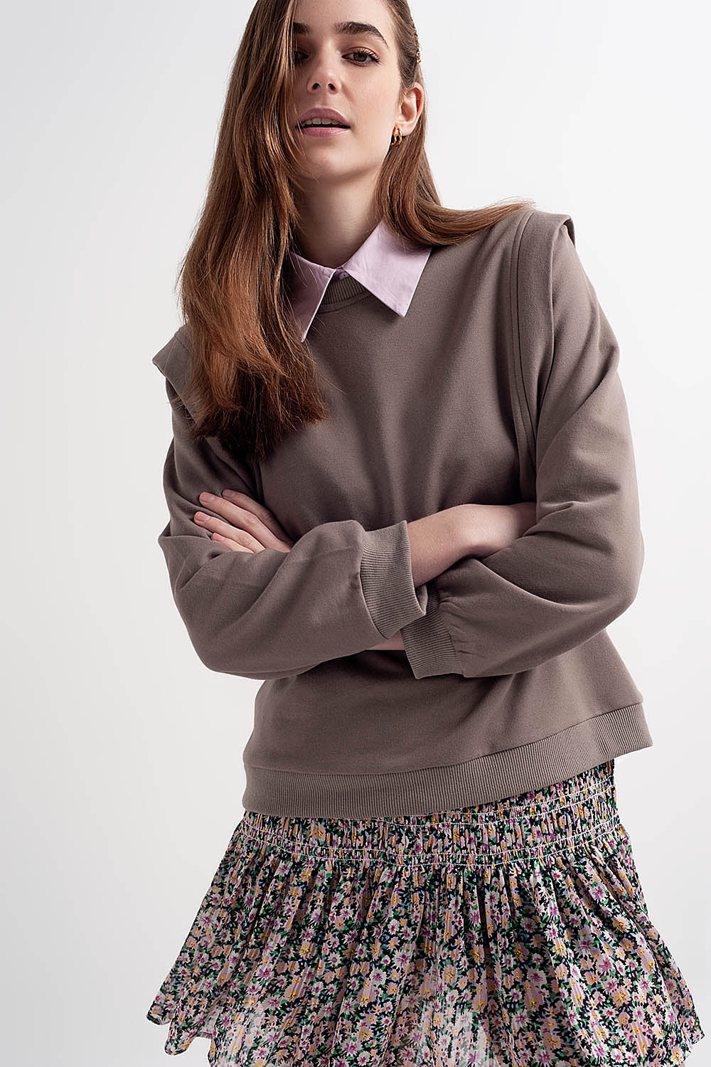 Boyfriend sweatshirt with shoulder details in gray | Just Cool Beans — sweaters | tops