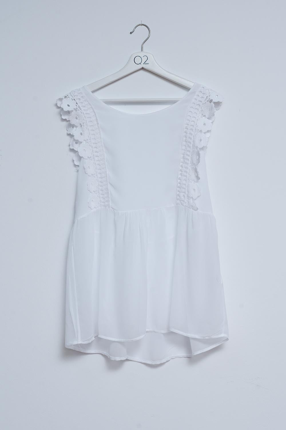 Broderie frill detail top in white | Just Cool Beans — tops