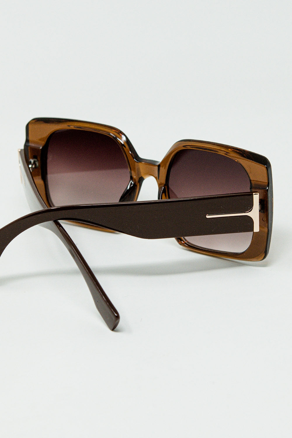 Brown square sunglasses with gold detail on the side | Just Cool Beans