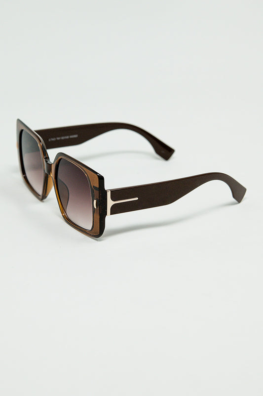Brown square sunglasses with gold detail on the side | Just Cool Beans