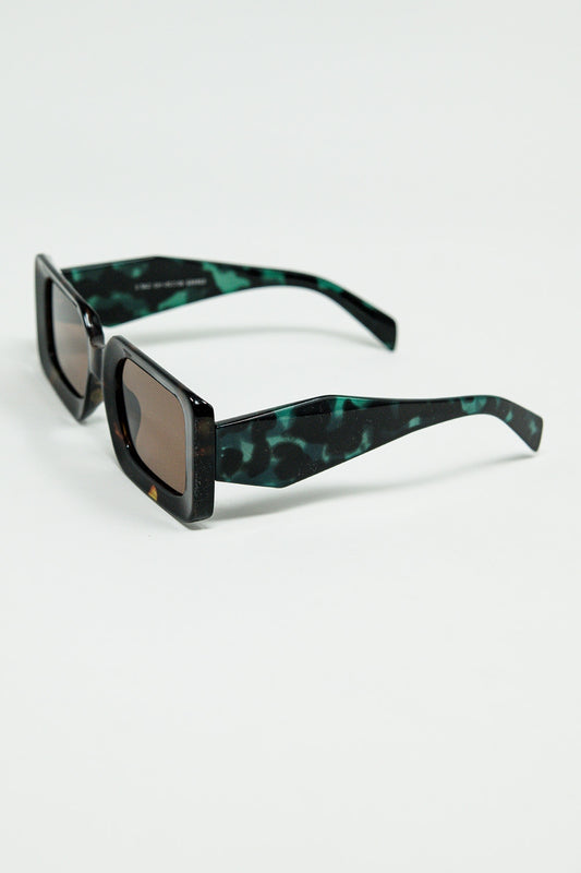 Brown square sunglasses with green animal print on the side | Just Cool Beans