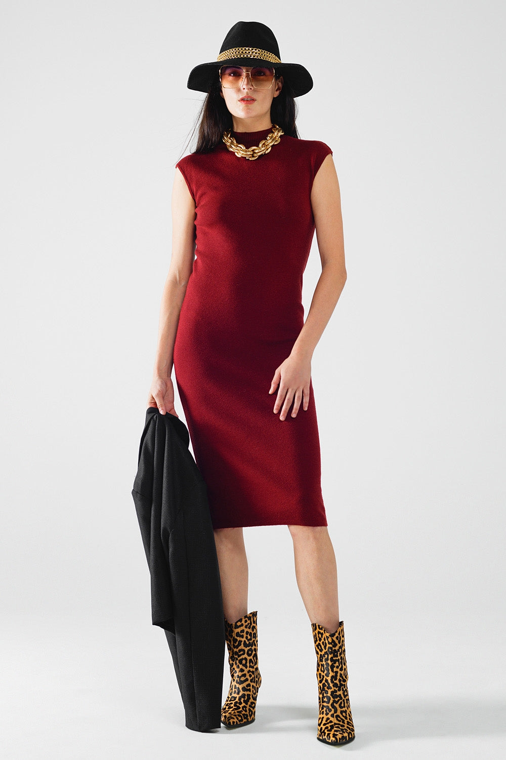 Burgundy bodycon sleeveless midi dress | Just Cool Beans — dresses