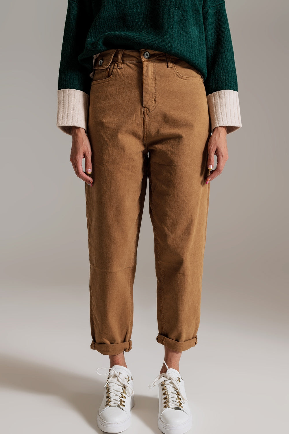 Camel relaxed pants with pocket detail at the waist | Just Cool Beans — jeans | bottoms