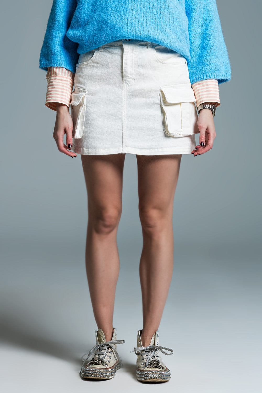 Cargo mini skirt in white | Just Cool Beans — skirts