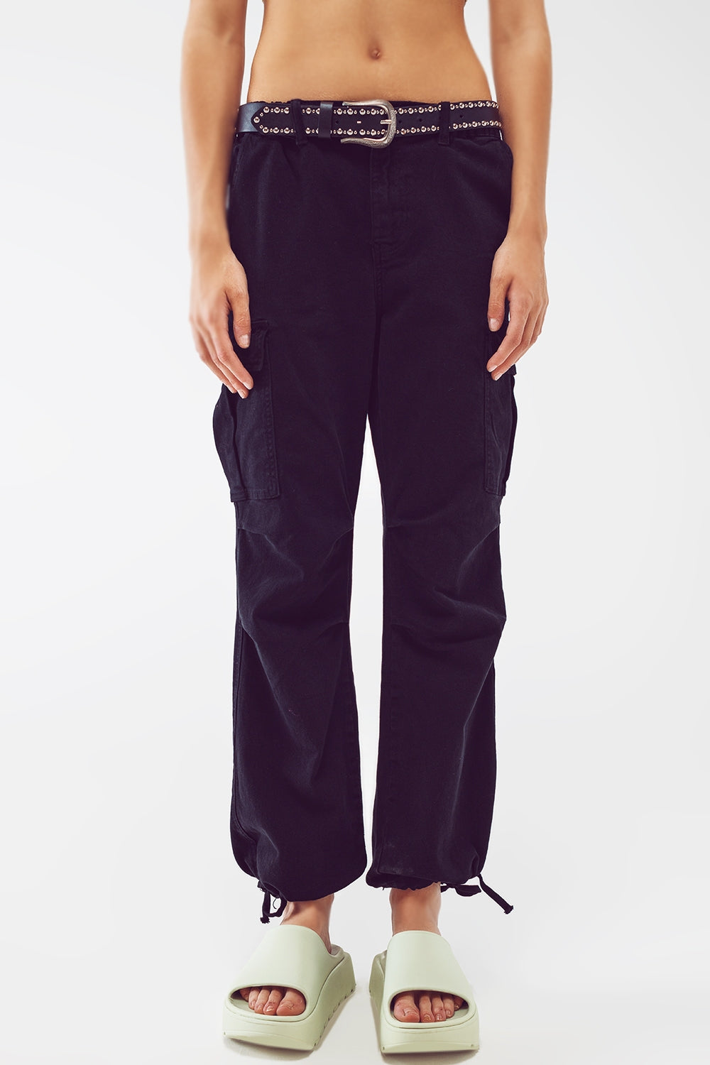 Cargo pants with tassel ends in black | Just Cool Beans — jeans | bottoms