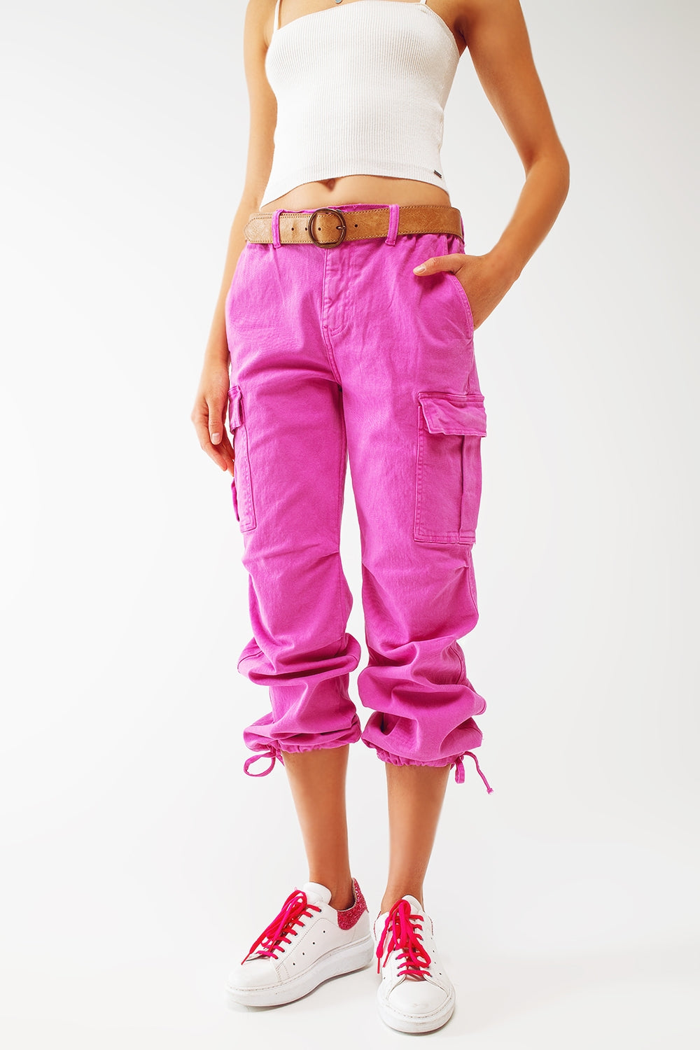 Cargo pants with tassel ends in fuchsia | Just Cool Beans — jeans | bottoms