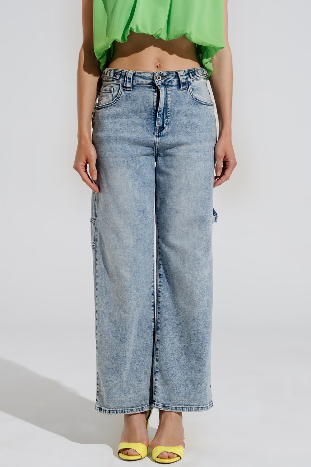 Cargo style bleached jeans with belt like strap details at the waist | Just Cool Beans — jeans | the denim shop
