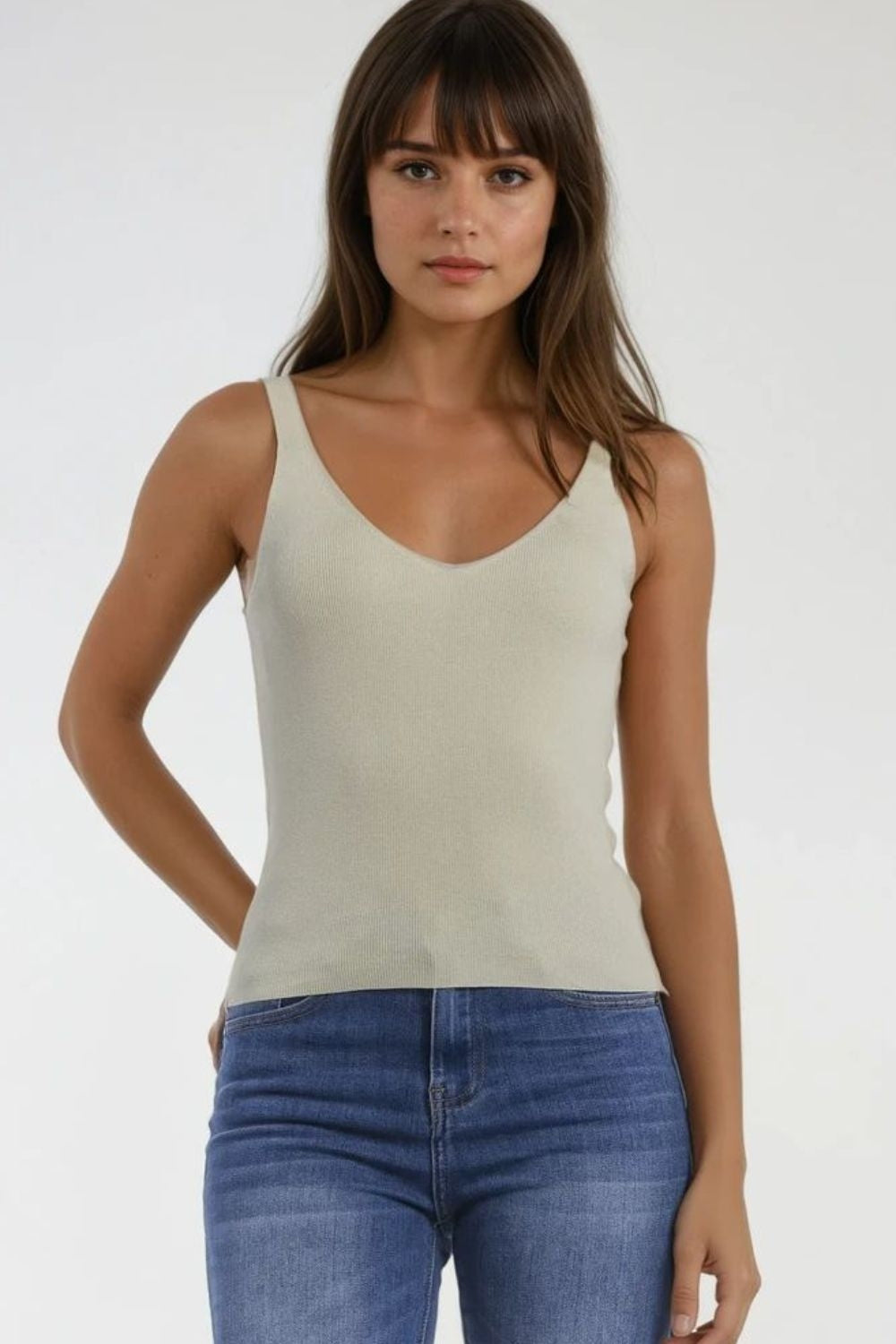 Comfy ribbed tank top in beige | Just Cool Beans — sweaters | tops