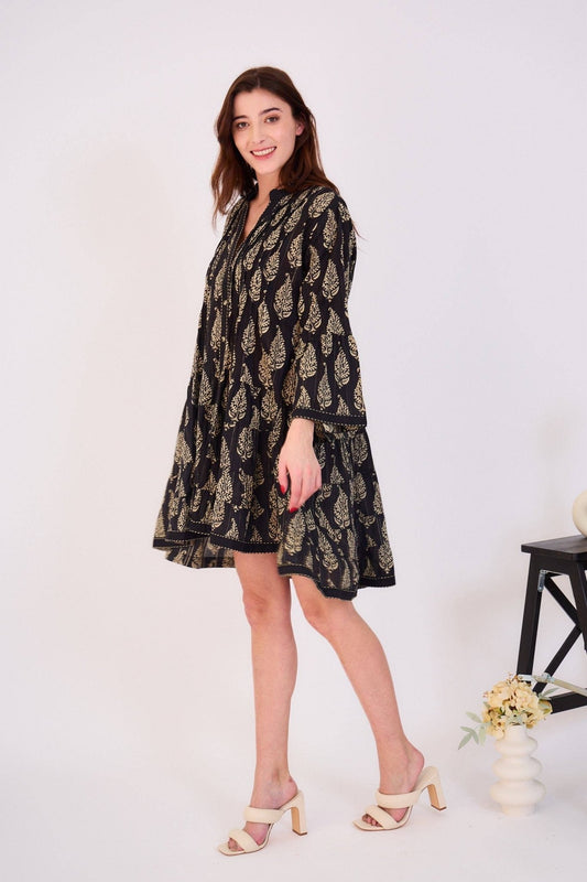 Cotton Bell Sleeve A-Line Dress - Just Cool Beans