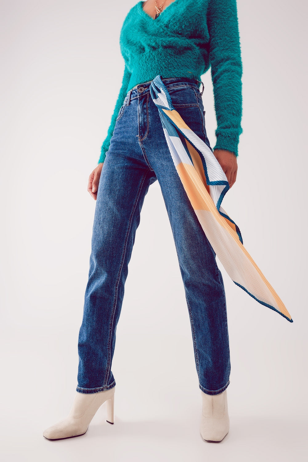 Cotton blend high waist straight leg jeans in deep blue | Just Cool Beans — jeans | the denim shop