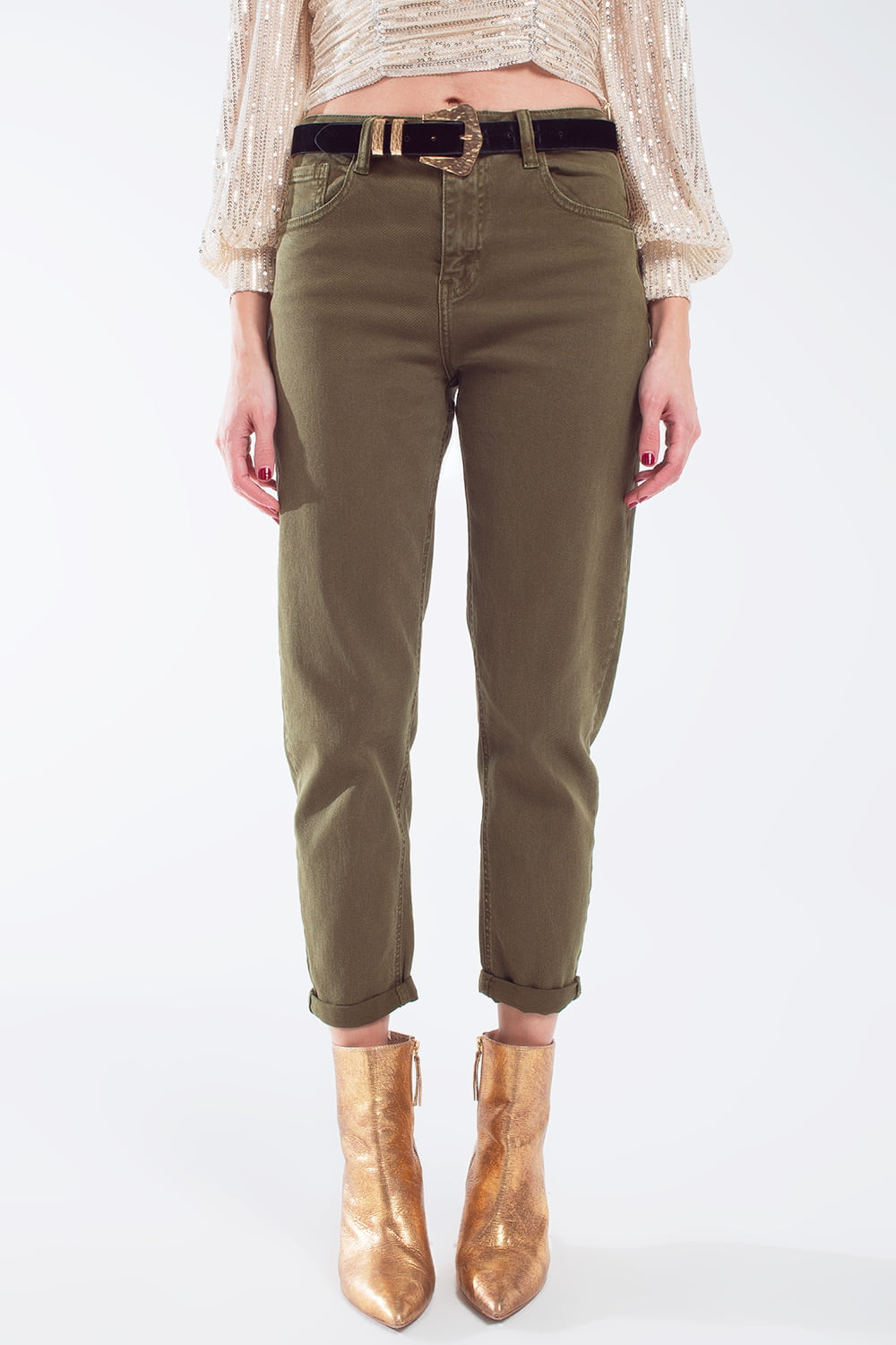 Cotton mid rise slouchy jean in khaki sepia | Just Cool Beans — jeans | the denim shop