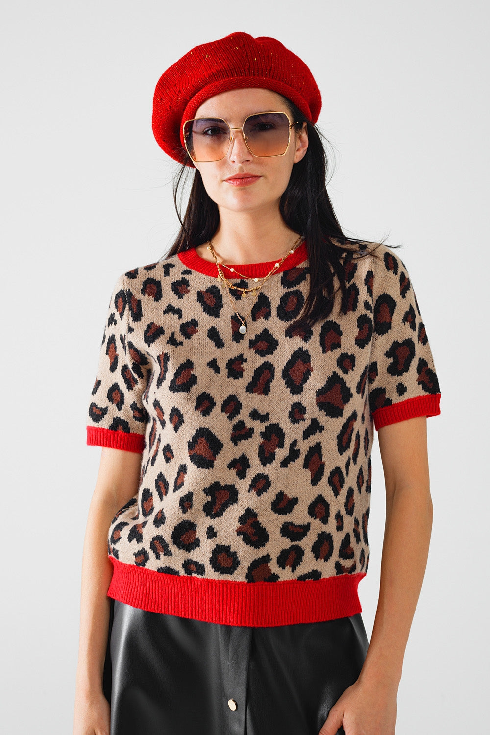 Cozy panther print sweater shirt with red edges | Just Cool Beans — sweaters | bottoms