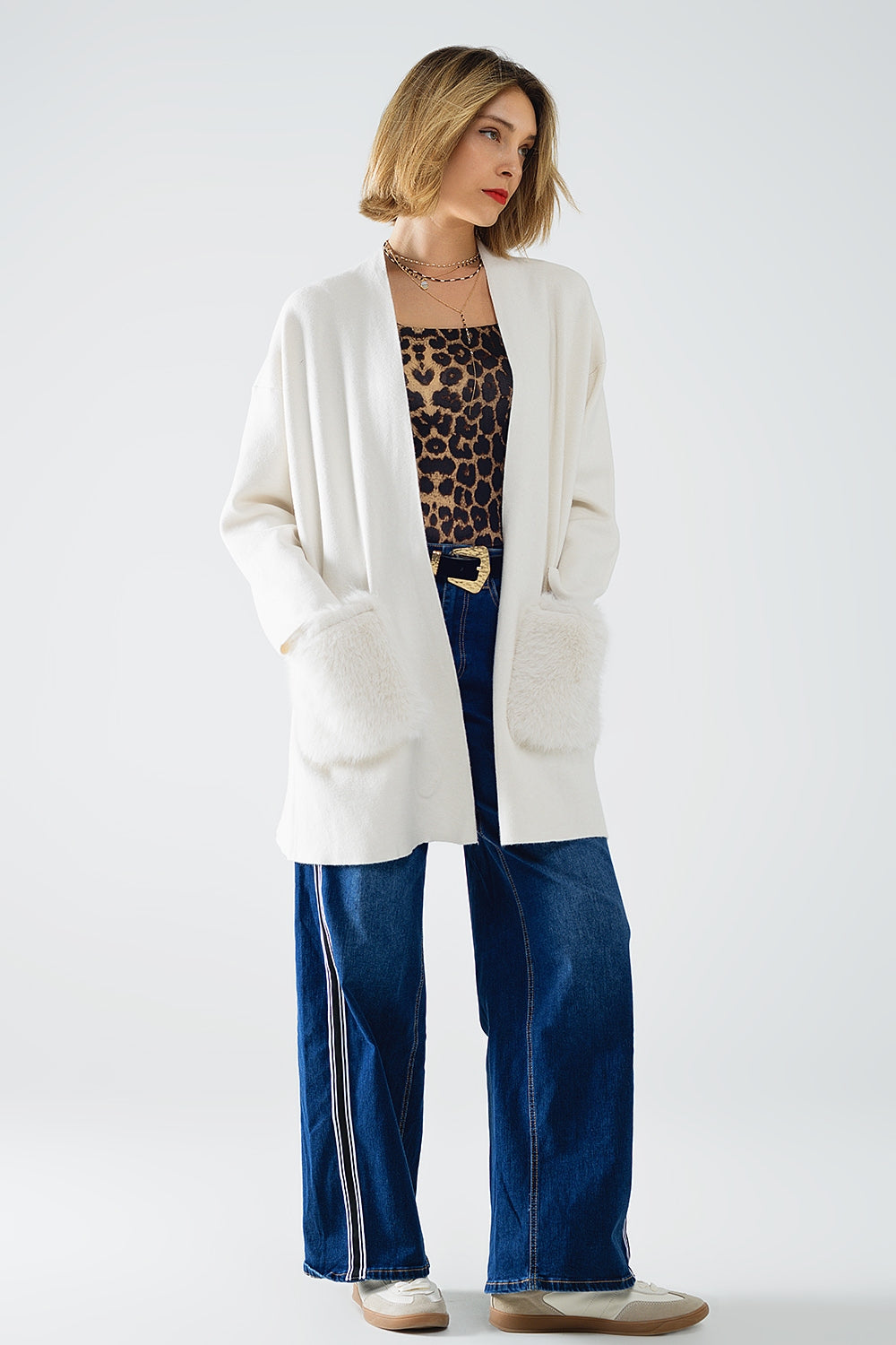 Cream high quality knitted maxi cardigan with fur pockets | Just Cool Beans — coats and jackets | jackets