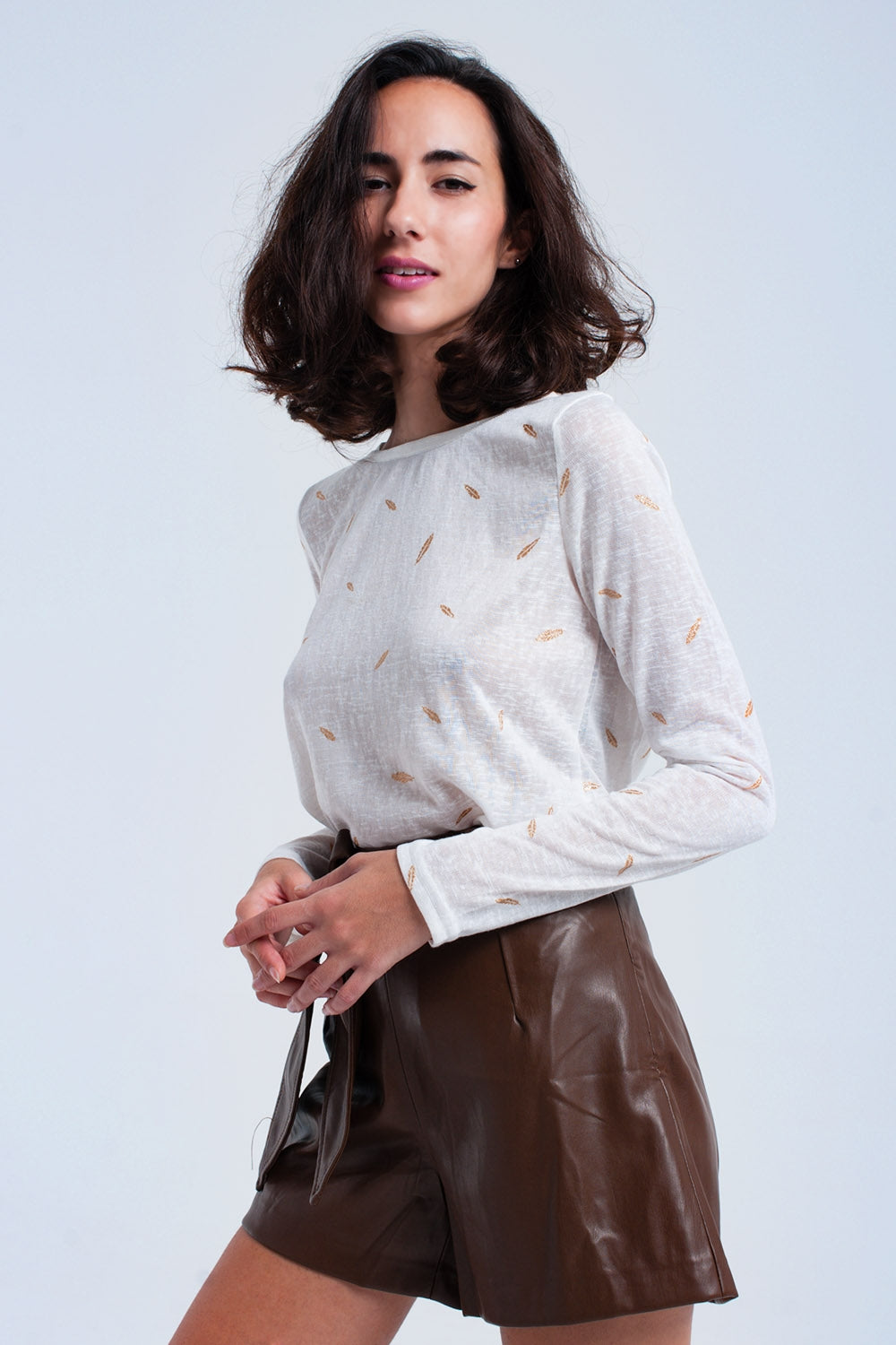 Cream sweater with printed detail | Just Cool Beans — sweaters | tops