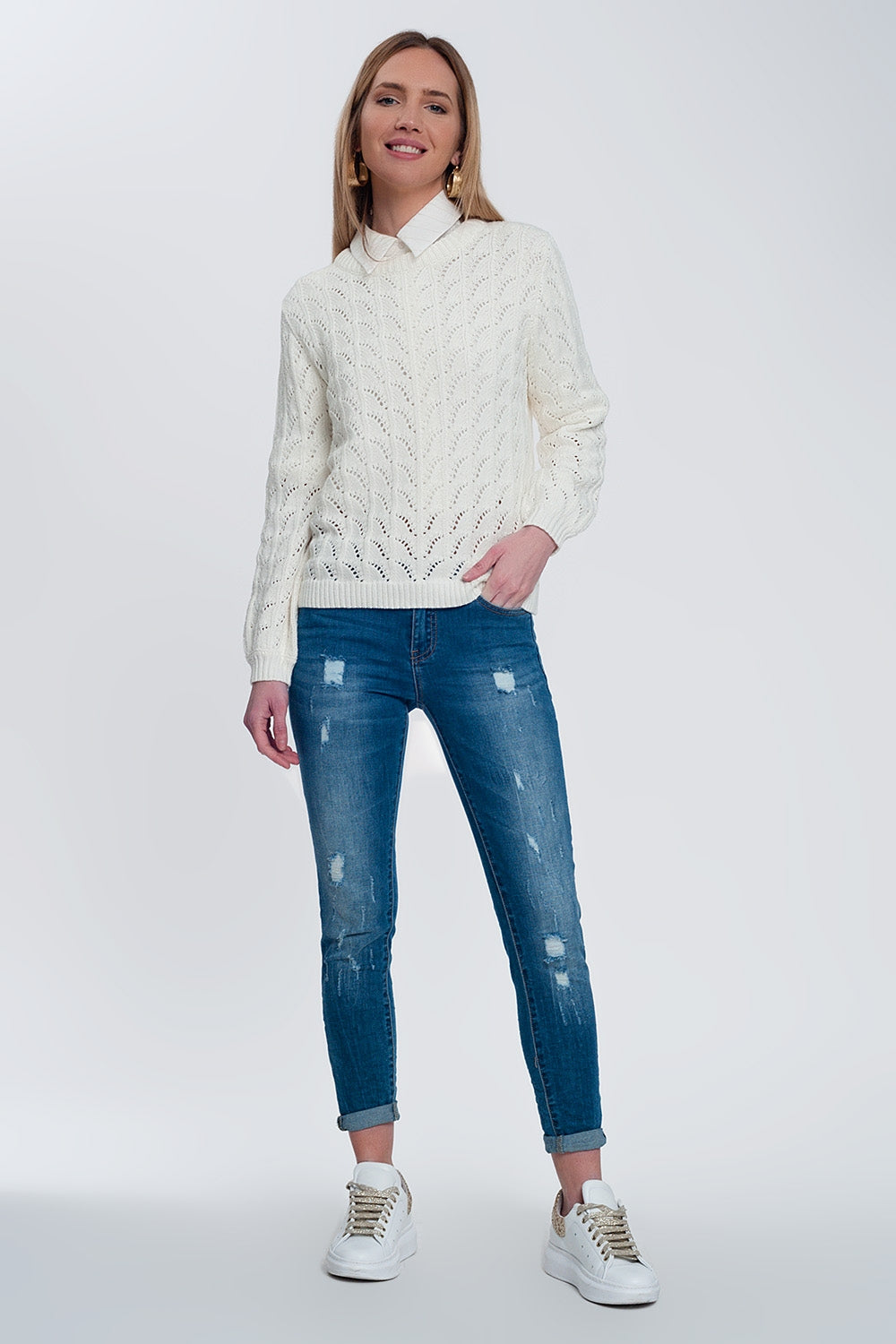 Crochet jumper in cream | Just Cool Beans