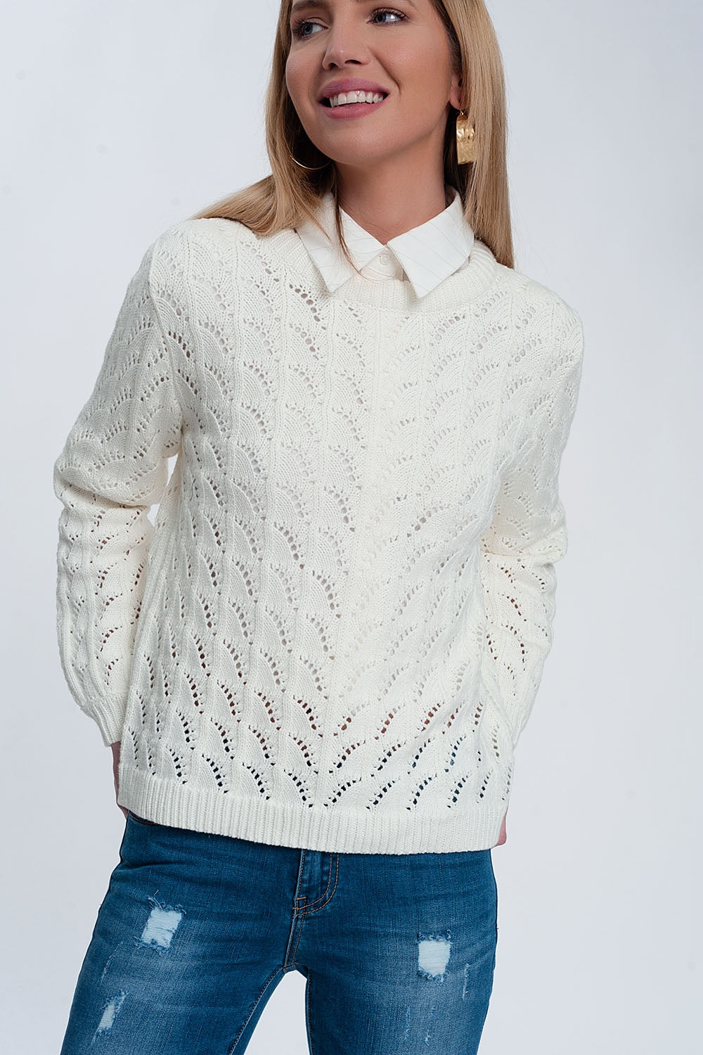 Crochet jumper in cream | Just Cool Beans