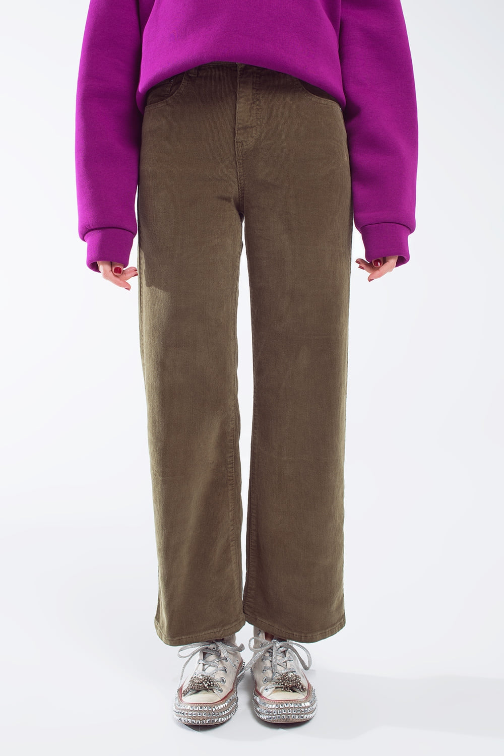 Cropped cord pants in khaki | Just Cool Beans — pants | bottoms