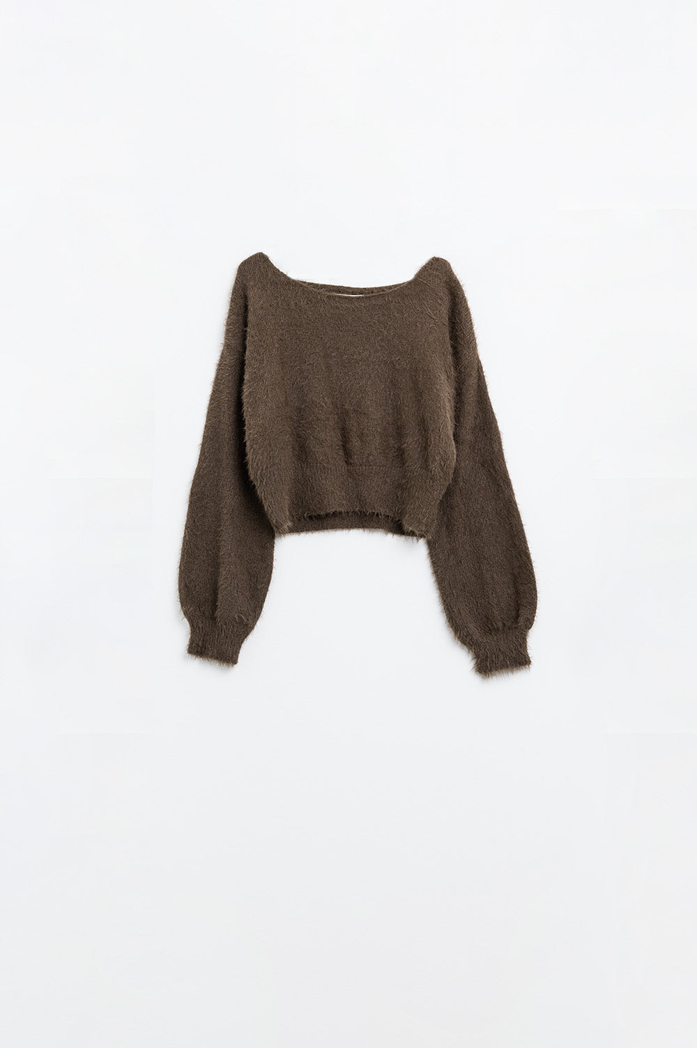 Cropped fluffy sweater in brown fitted at the waist | Just Cool Beans — sweaters | tops