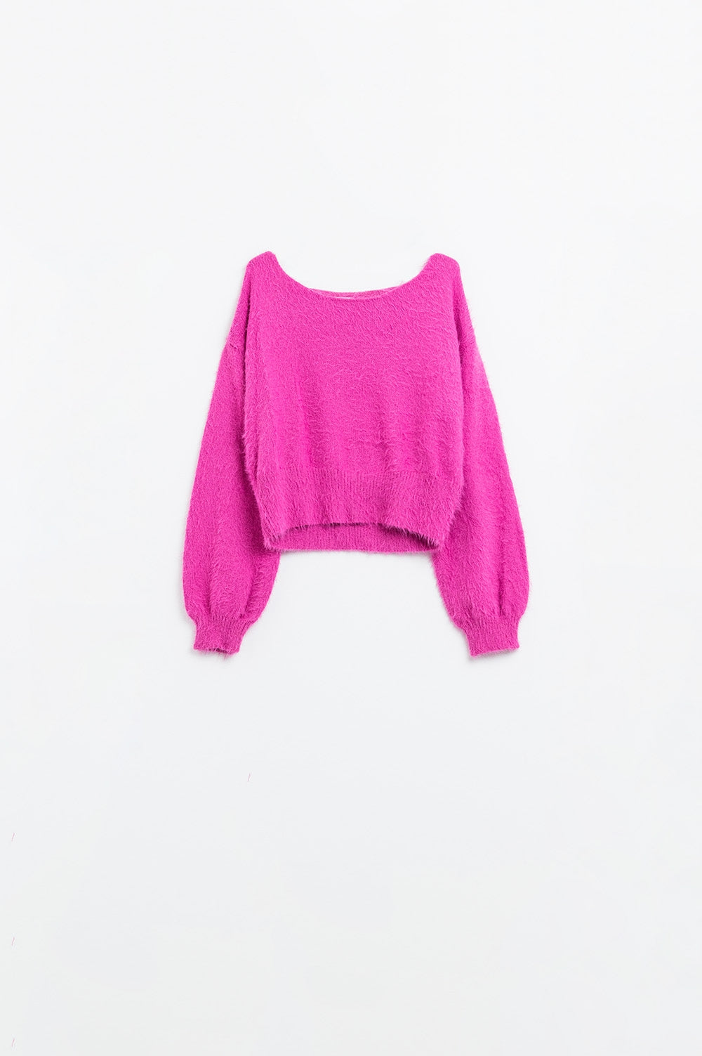 Cropped fluffy sweater in fuchsia fitted at the waist | Just Cool Beans — sweaters | tops