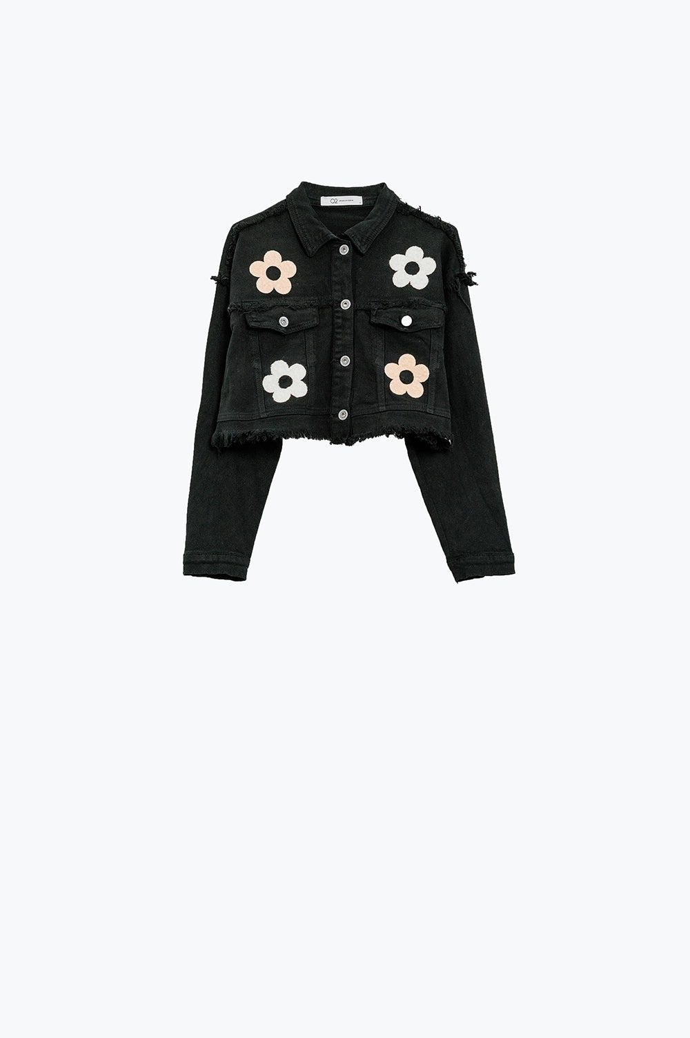 Cropped jacket with chest pockets and flower details in black | Just Cool Beans — coats and jackets | jackets