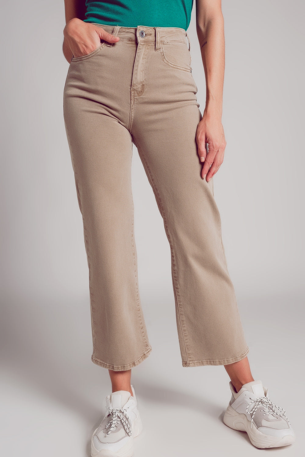 Cropped wide leg jeans in beige color | Just Cool Beans — jeans | tops