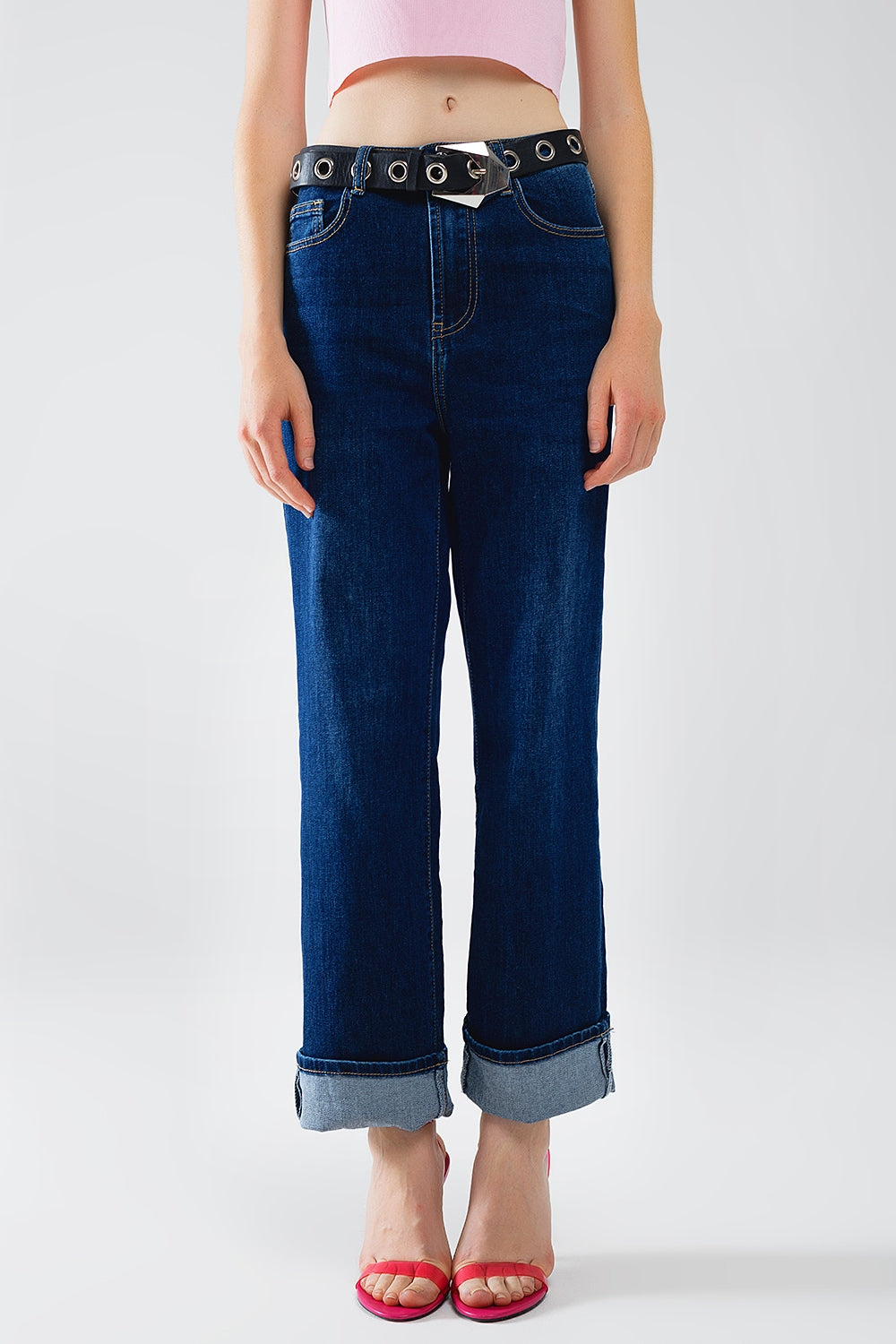 Dark blue denim straight jeans with folded hem | Just Cool Beans — jeans | the denim shop