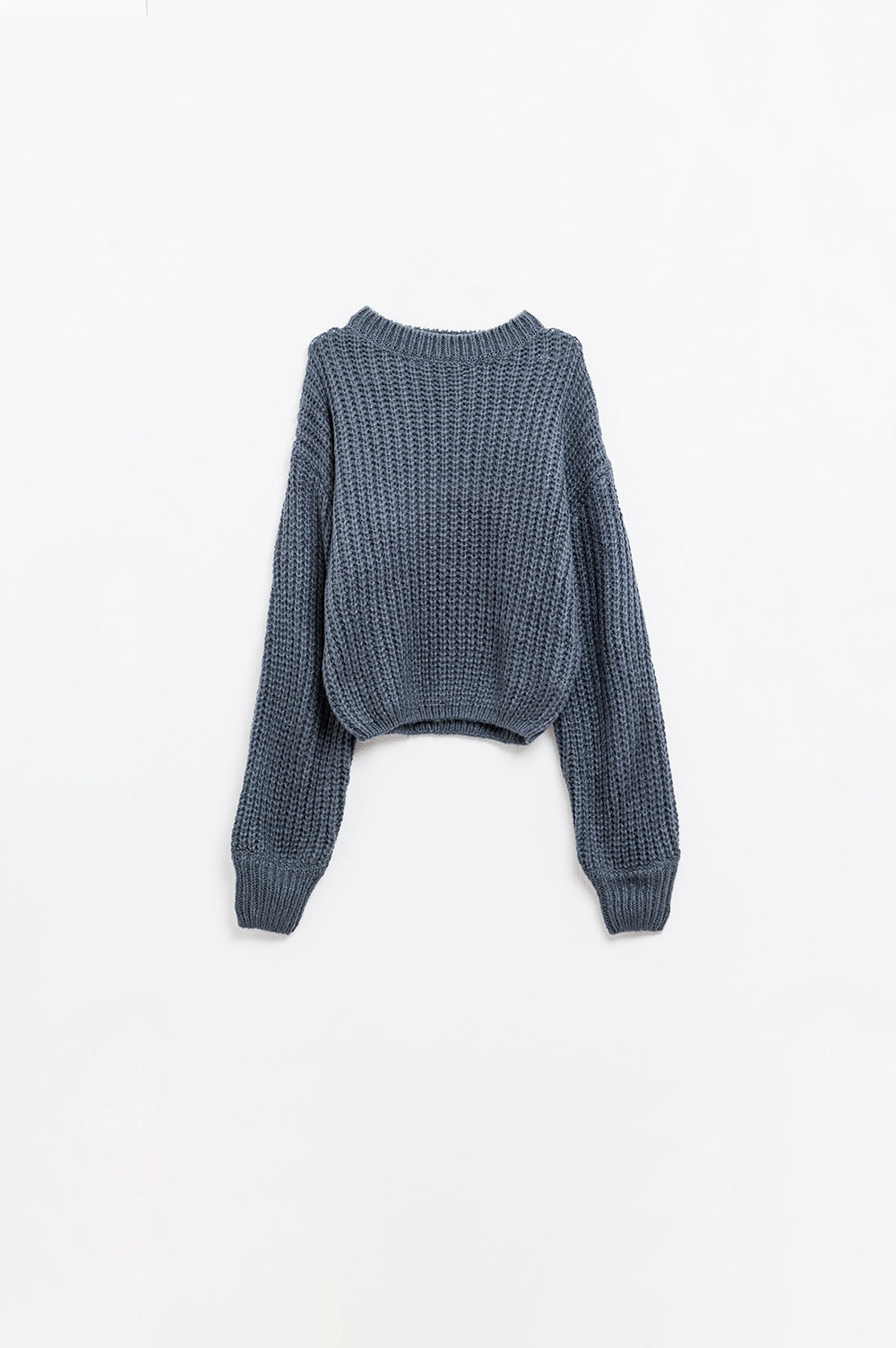 Dark grey chunky knit sweater with balloon sleeves | Just Cool Beans — sweaters | tops