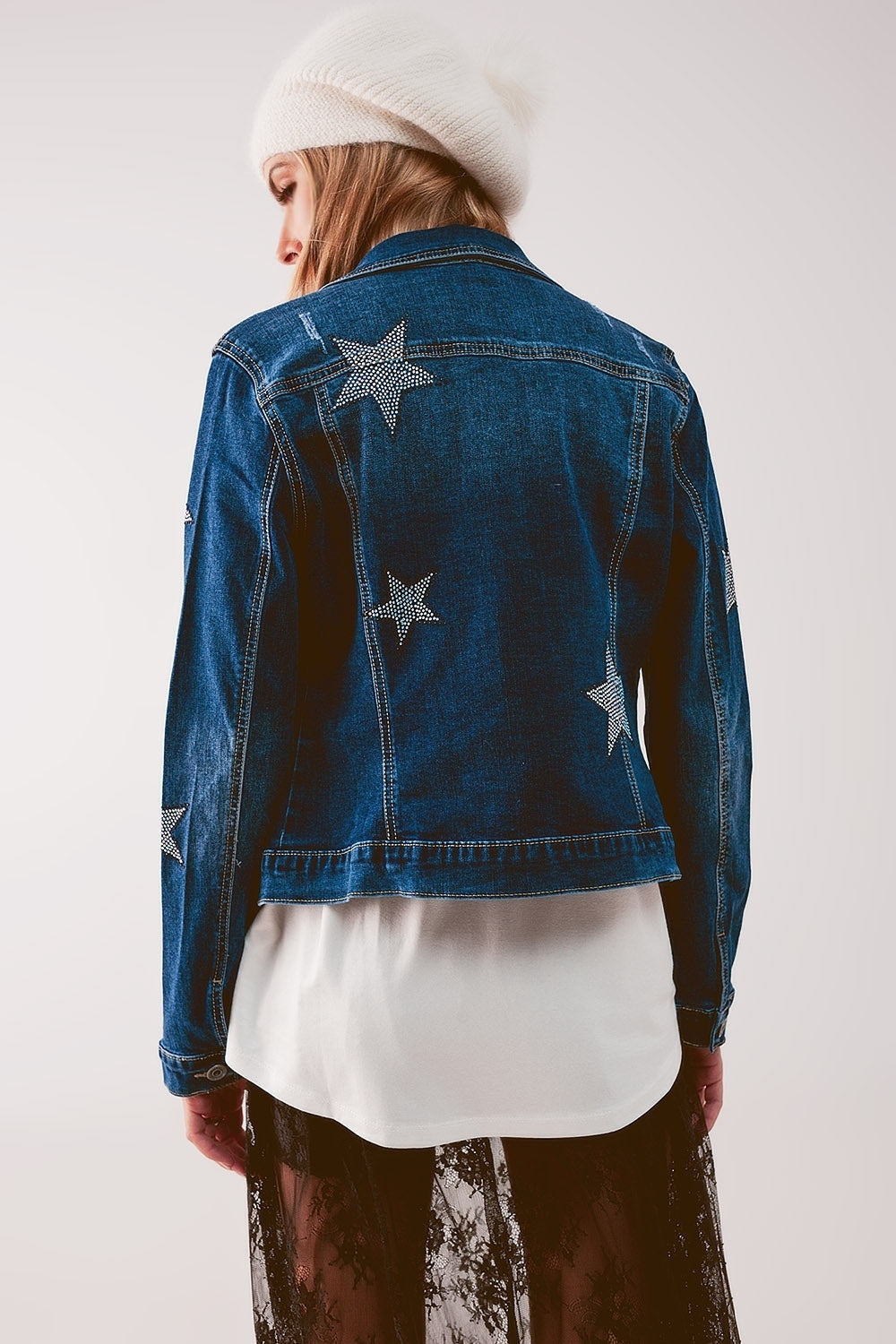 Denim jacket with star embellishment in midwash | Just Cool Beans