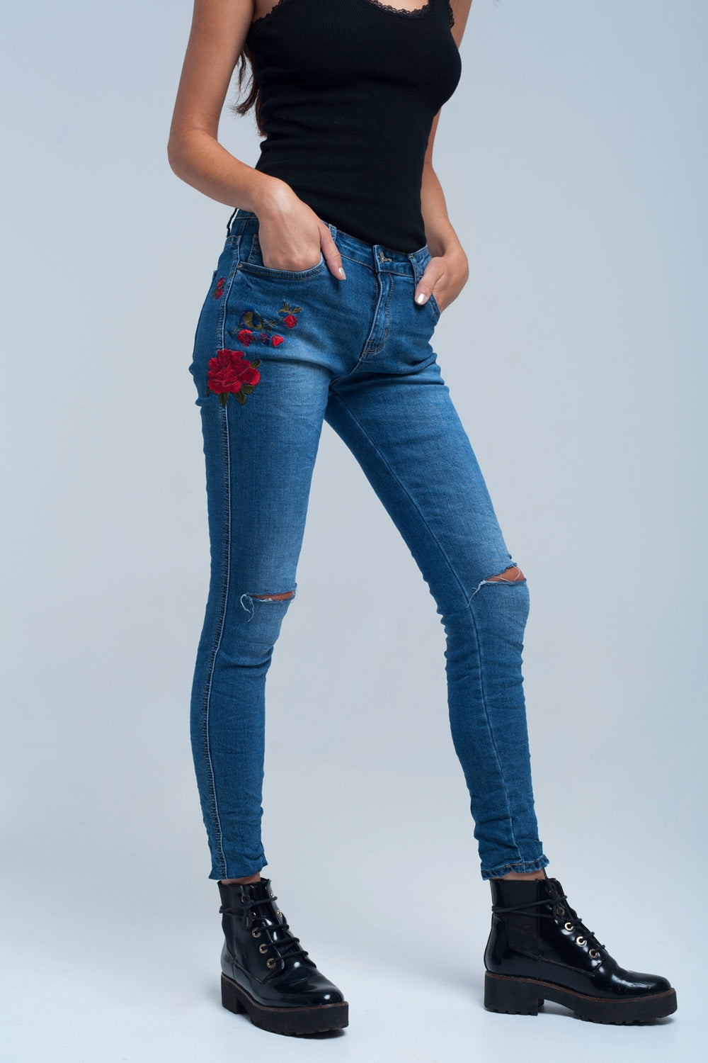 Skinny jean embroidered detail | Just Cool Beans — jeans | the denim shop