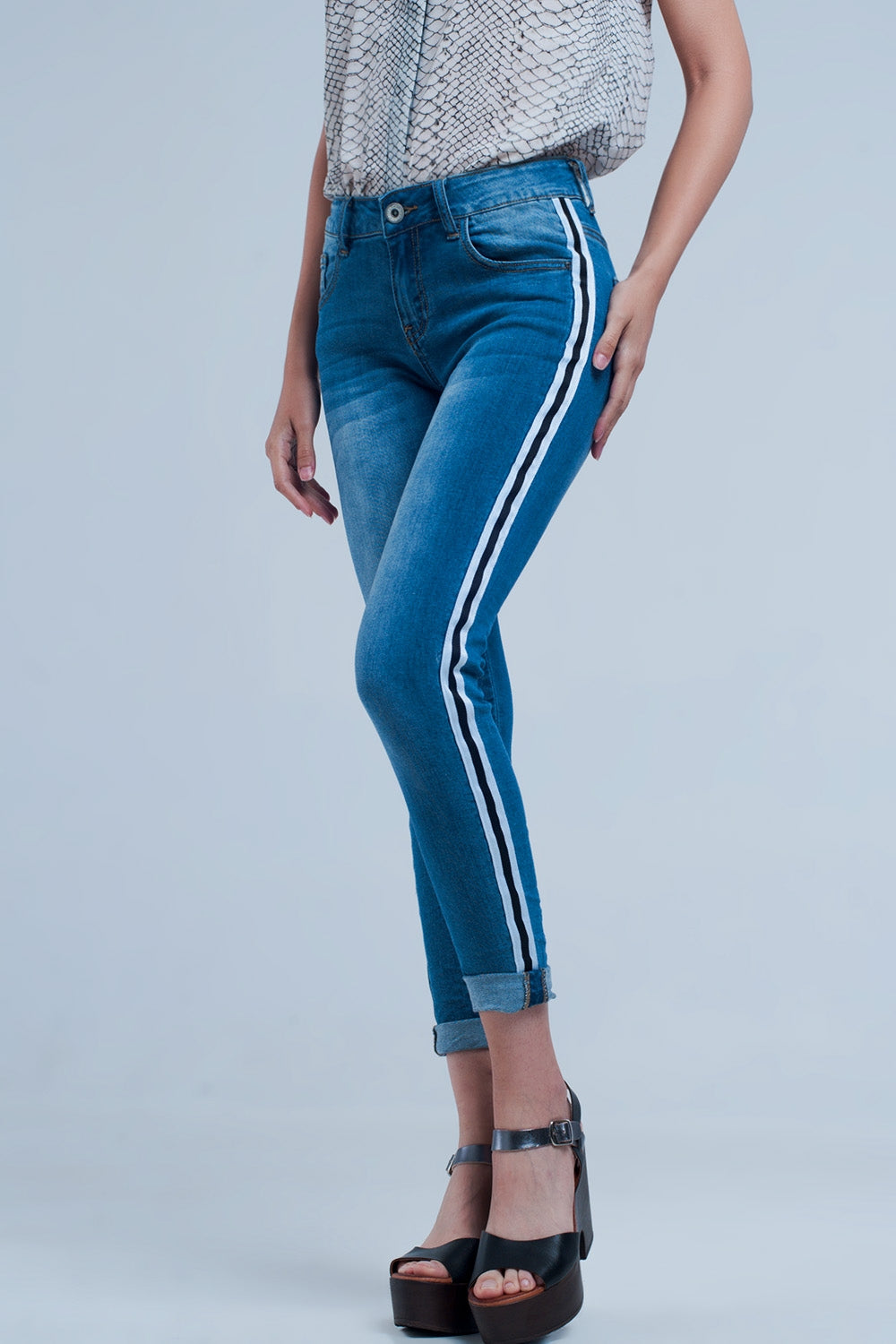 Denim jeans with crinkled legs and side stripe | Just Cool Beans — jeans | the denim shop